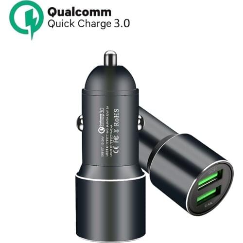 Car Charger, Qualcomm Quick Charge 3.0 Dual USB Ports 36W Fast Car Charger Aluminum Metal Compatible with Mobile phones ,Tablets