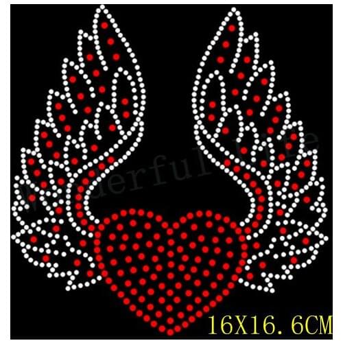 Free shipping heart with wing design hotfix Rhinestone Iron On Heat Transfer Hot Fix Bling