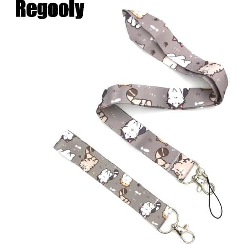 Cartoon cat Neck keychain necklace webbings ribbons Anime Cartoon Neck Strap Lanyard ID badge holder Keychain couple Lanyards