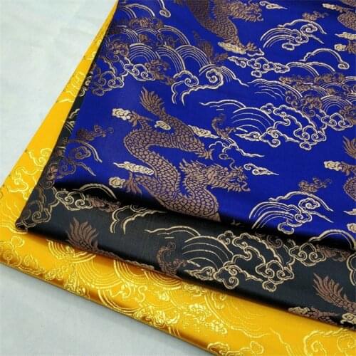 CF687 Blue/Black Dragon Brocade Polyester Fabric Chinese Style New Year Dress Couples' Clothing Costumes Fabric Buddhism Clothes