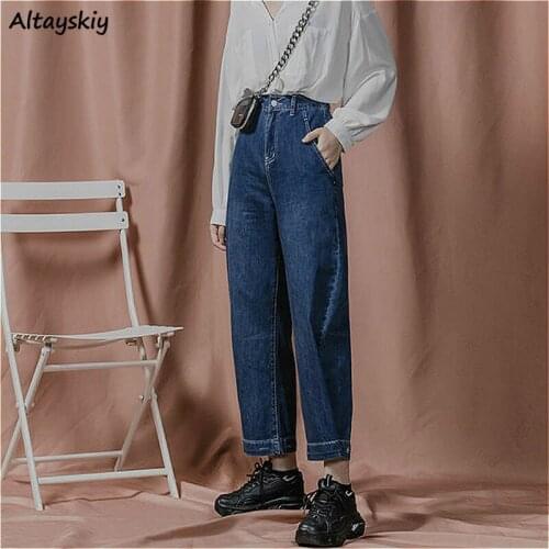 Jeans Women Boyfriend High Waist Leisure Vintage Ankle-Length All-match Washed Mujer Straight Trousers BF Daily Trendy Popular