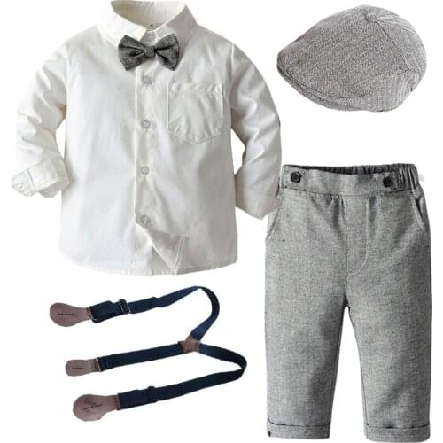 Boys Long Sleeve Clothes for 1 3 5 Years Toddler Set Hat + Shirt + Bow tie + Pants Fashion Party wedding Handsome Gentleman Suit