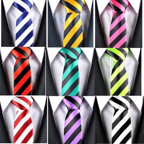 NEW STYLE Blue Red Green White Yellow Black Stripe Mans Classic Rayon Polyester Tie Business Wedding Party Men Fashion Necktie