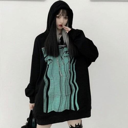 Sweet Girl Korean Preppy Style Gothic Harajuku Punk Girl Hoodie Personalized Printing Pattern Loose Street Womens Pullovers