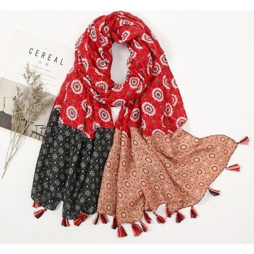 Fashion Women Bohemina Aztec Floral Patchwork Tassel Scarf Lady Print Shawls and Wraps Female Foulards Echarpe Designer 180*90Cm
