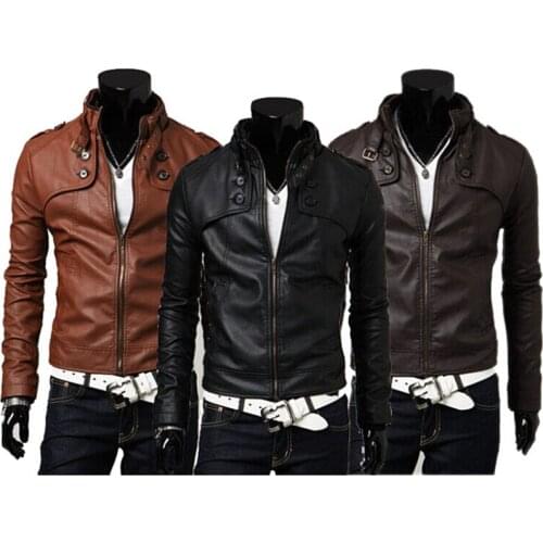 COLDKER mens slim collar leather jacket coat Pu male locomotive man short paragraph streetwear clothing