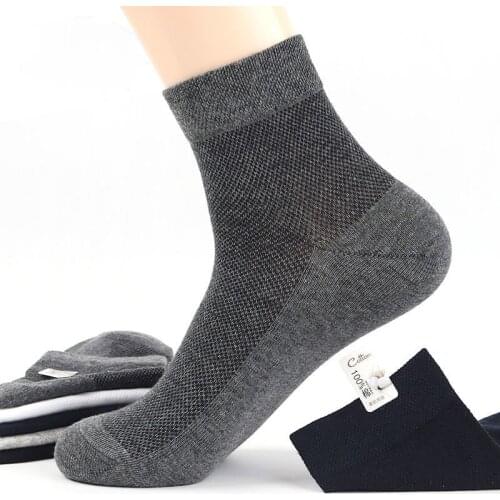 Mens 100% Pure Cotton Crew Socks Male Mesh Thin Deodorant Socks Medium Tube Summer Ultra-thin Socks