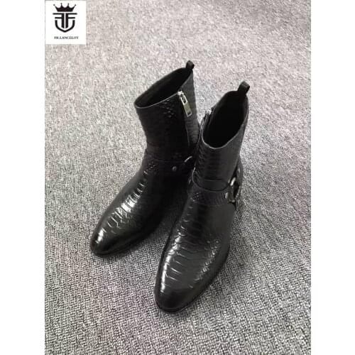 FR.LANCELOT 2020 new winter boots men real leather boots snake skin print leather booties zip up men party shoes ankle botas