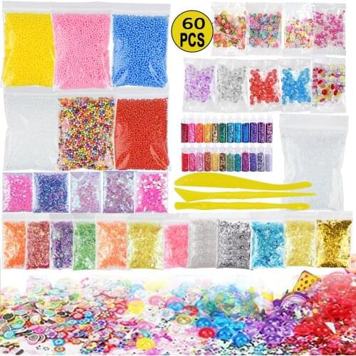 88/46 DIY For Slime Making Kit Colorful Foam Ball Granules Flat Beads Gold Powder Candy Paper Polymer Clay Set Toy for Kids Gift