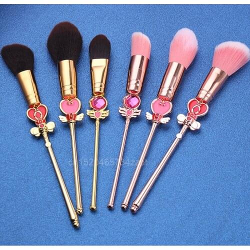 8pcs Sailor Moon Cosplay Cosmetic Makeup Brushes Set Tools Kit Eye Liner Shader Foundation Powder Natural-Synthetic Pink Hair