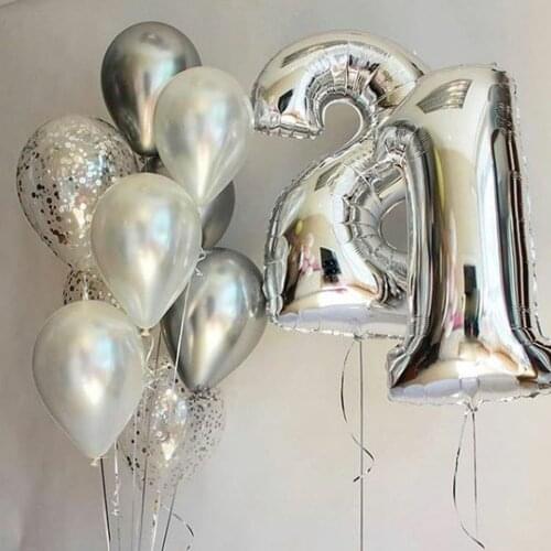 21 30 40 50 60 70 80 Years Old Kid Adult Birthday Party Decoration Metal Silver Confetti Balloons 32inch Number Balloon Set