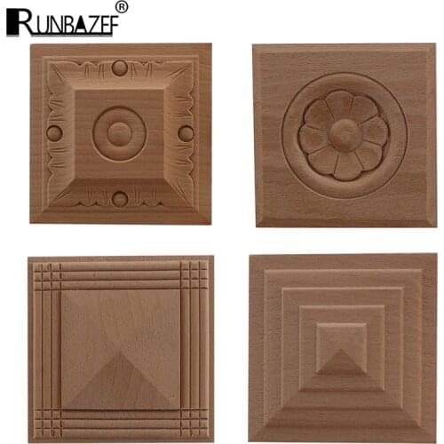 RUNBAZEF European Decal Square Solid Round Door Heart Flower Furniture Decoration Accessories Carved Walls Wood Applique Onlay