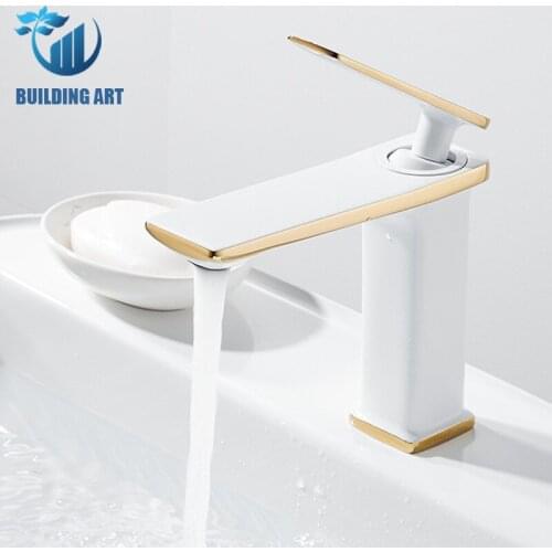 Newly Basin Faucet Bathroom Mixer Tap White and Gold /Chrome Wash basin Faucet Hot Cold Mxier Crane Sink Faucet Brass Material