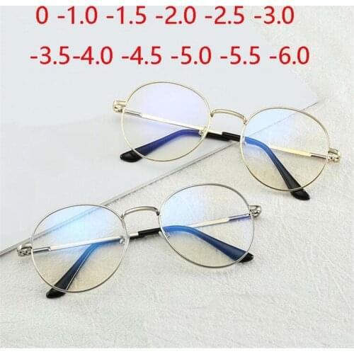 Retro Oval Finished Myopia Glasses Women Metal Metal Frame Short-sight Eyeglasses -1.0 -1.5 -2.0 -2.5 -3.0 -3.5 -4.0 To -6.0