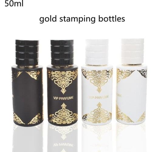 Wholesale 50ml New Perfum Bottles High Grade Glass Spray Fine Mist Hydrates Gold Stamping Empty Bottles Skincare Package Bottles