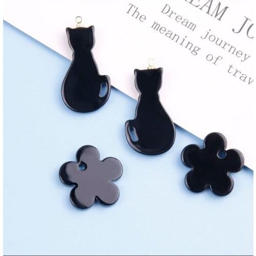 4pcs Acrylic animal Black and white Cats Charms Resin Flower Pendant DIY Jewelry Earring Making