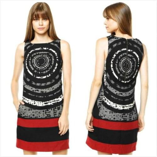 Spanish sleeveless national style pure cotton slim temperament medium length dress