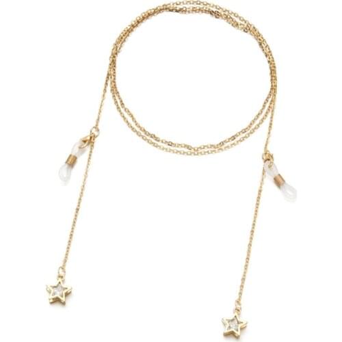 Simple Solid Color Gold-Plated Copper Eyeglasses Chain Zircon Pendant Anti-slip Anti-drop Mask Glasses Lanyard