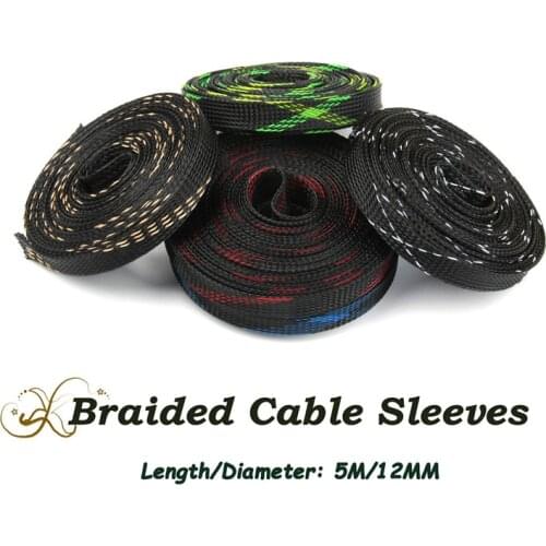 Dropship 5M 12mm Braided Sleeve Tight PET Expandable Nylon Snakeskin Mesh Insulation Cable Sleeves Wire Gland Cables Protecting