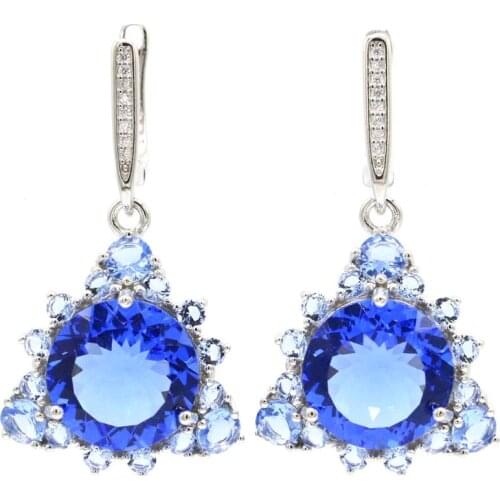 33x15mm New Designed Created London Blue Topaz Cubic Zircon Ladies Daily Wear Silver Earrings Drop Shipping