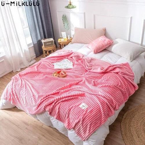 Pink Flannel Throw Blanket Stitch Plaid Soft Hairy Winter Bed Covers Winter Warm Fleece Decorative Sofa Blankets for Beds