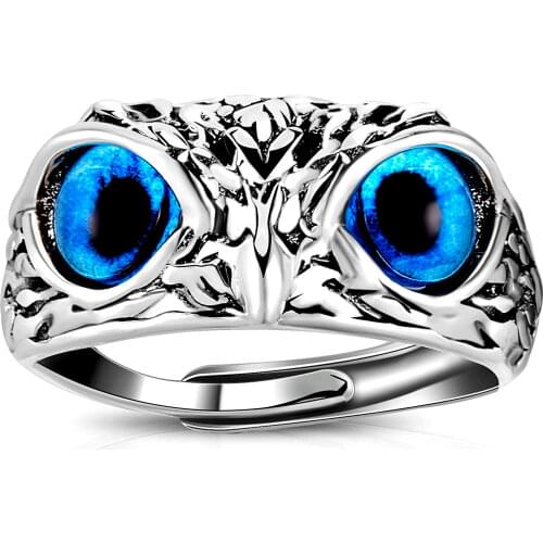 Silver Owl Ring Multicolor Cat Eyes Animal Charm Vintage Rings for Men Women Ring Adjustable Opening Rings Jewelry Gifts