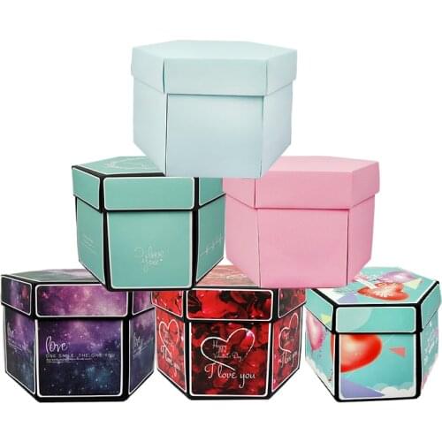 Hexagon Surprise Explosion Box Photo Album DIY Handmade Wedding Anniversary Scrapbook Gift Box Supplies