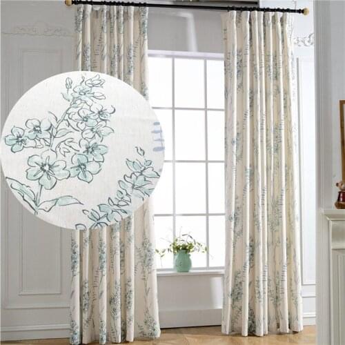 Fashion Blue Flower Bedroom Curtains Cheap Cotton Polyester Fabric Kitchen Window Treatment Farmhouse Hotel Door Valances Decor