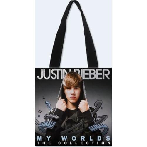 Custom Justin Bieber printing shoulder bag canvas tote bag shopping travel bags book handbag Two sides printed custom logo