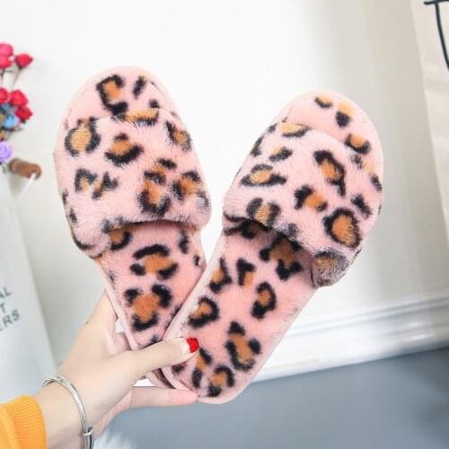 Mudibear Slippers For Women Home Sleepers Shoes Woman Winter Indoor Slides Leopard Plush Sandals Cute Sandalias Comfortable