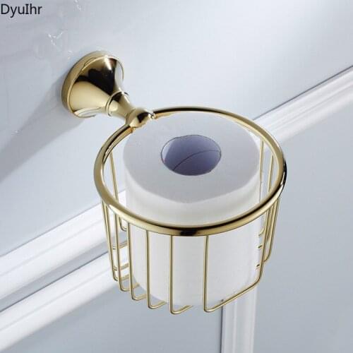 Bathroom brass gold-plated paper roll toilet paper towel basket wall-mounted shelf perforated installation bathroom accessories