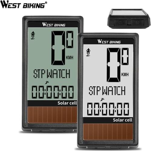 WEST BIKING Large Screen Bike Computer Waterproof Solar Wake-up Bicycle Stopwatch 5 Languages Backlight Wireless Cycle computer