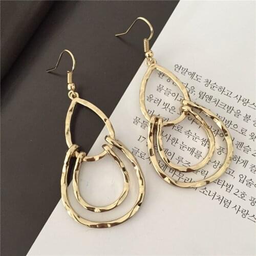 Modern Girl Decoration Gold Color Hammered Teardrop Earrings For Women Girl Casual Wearing
