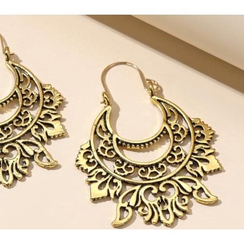 Vintage Women Semicircle Exaggeration Pierced Floral Engraved Earrings Jewelry Personality Jewelry Earrings Earrings For Women