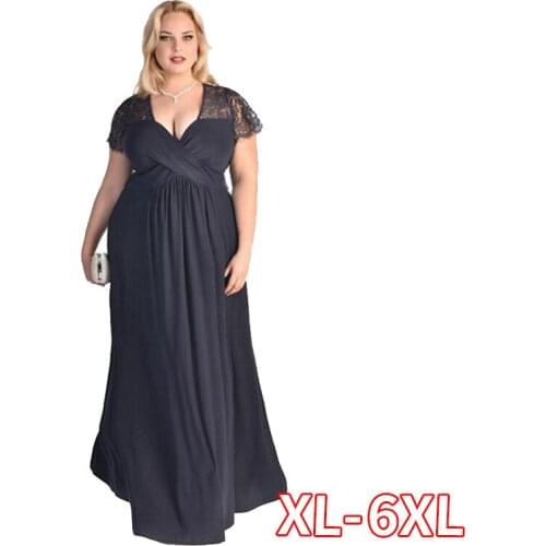 Women Big Large Plus Size Elegant Sexy Evening Maxi Long Little Black Red Party Lace Dresses 2xl 3xl 4xl 5XL 6XL Clothing Gown