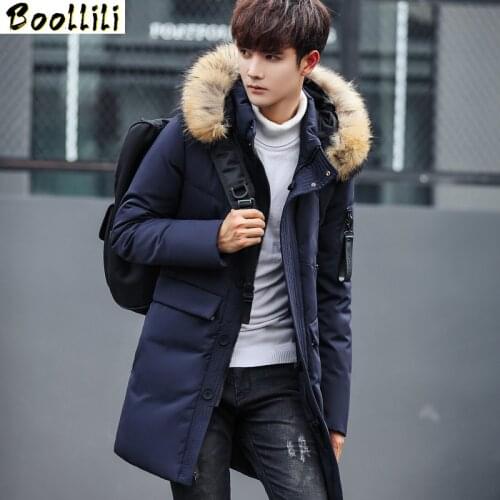 Boollili Winter Men Jacket 2020 Raccoon Fur Collar Male Coat Padded Long Parka Mens Duck Down Jackets 4XL Abrigo Hombre