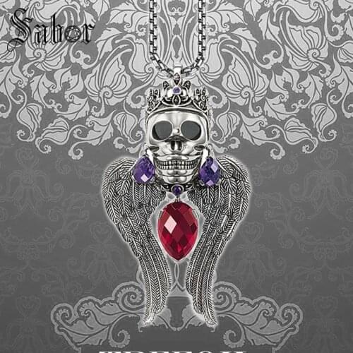 Link Chain Necklace Skull King Fashion silver color Jewelry European Vintage Kolye Gift For Men Women Boy Girls thomas