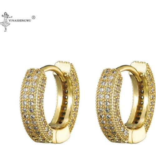 1 Pair Hip Hop Bling Round Zircon Micro Paved Iced Out Rhinestone CZ Circle Earring Copper Accessories Earrings For Men Jewelry