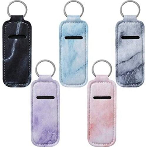 1pc Creative Keychain Neoprene Chapstick Holders Lipstick Cases Cover Portable Balm Holders Marble Style Keyring Party Gifts