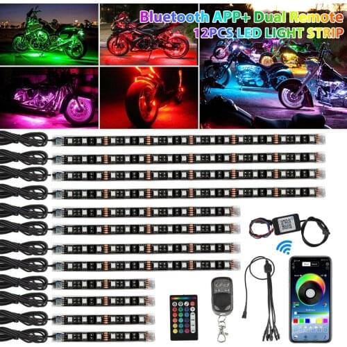 12PCS RGB bluetooth Motorcycle LED Light Accent Glow Neon Strip APP Control Kit 12V Lamp Decoration Strip