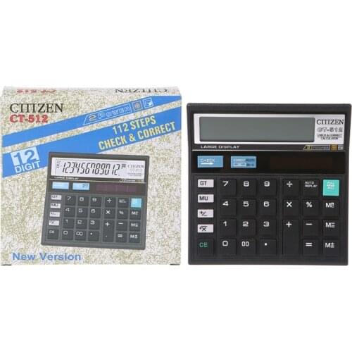 12-Digit Solar Battery Dual Power Large Display Office Desktop Calculator CT-512