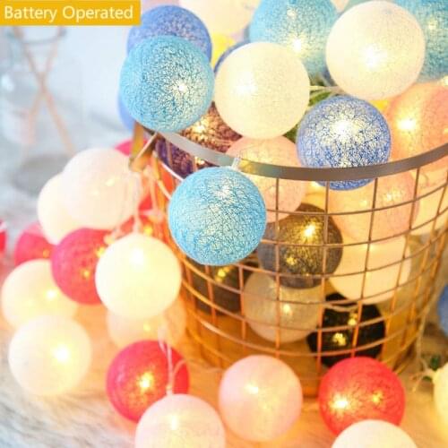 2.2m 20 Led Cotton Ball String Lights Battery Operated Mixed Color Led Light Ormaments for christmas Wedding Party Bedroom Patio