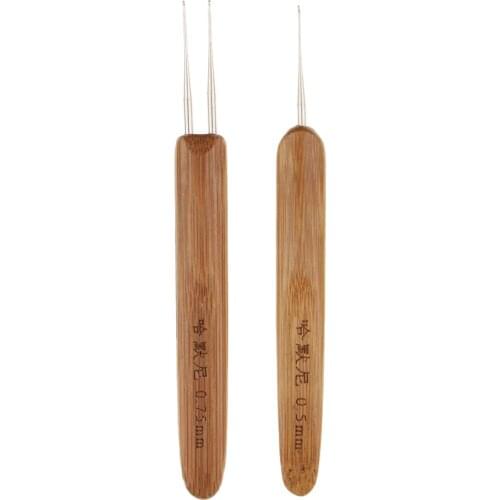 2 Pieces Bamboo Hair Weaving Crochet Needles Hooks Dreadlock Tool Salon Barber Styling Accessories. 0.75m & 0.5mm