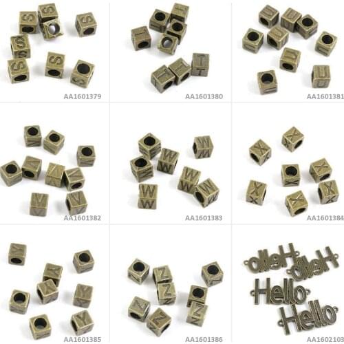 Antique Bronze Tone Jewelry Charms Hello Tag Connector Alphabet Cube Loose Beads Z Y X W V U T S Bracelet Beading Crafting Craft