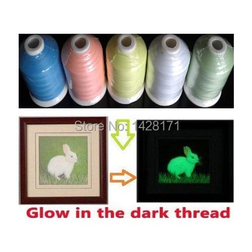 Free shipping!! hot selling 10 pcs glow in the dark thread with 5 popular colors 1000m/cone home machine embroidery thread