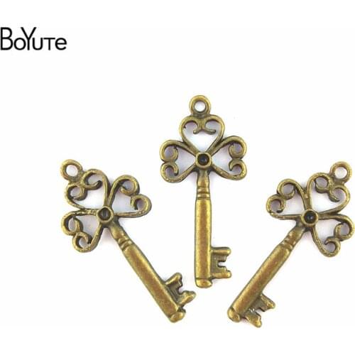 BoYuTe (60 Pieces/Lot) 14*30MM Key Accessories Part Zinc Alloy Antique Bronze Charms Diy Pendant for Jewelry Making Findings