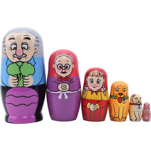6 Pcs/Set Grandfather Pulling Radish Russian Dolls Hand Painted Home Decor Gifts Baby Toy Nesting Dolls Wooden Matryoshka