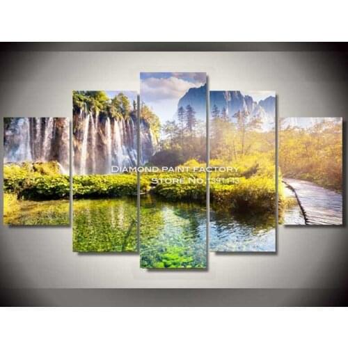 DPF Needlework Diamond Painting Embroidery 3d Mosaic Cross Stitch Waterfall Pattern kits Full Square Rhinestone Crafts drawing