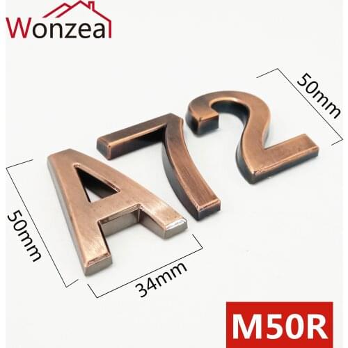 50mm 0123456789A-Z ABS Plastic Door Plate Red Copper Modern Door Address Plaque Number House Hotel Digits Sticker Plate Sign