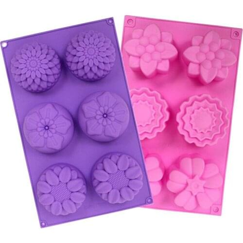 6 Cavity Flower Shape Silicone Mold DIY Soap Mold Handmade Chocolate Biscuit Cake Mould Fondant Molds Cake Decorating Tools